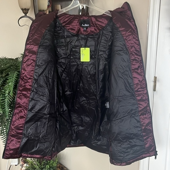Brand New Sam Edelman Hooded Funnel Zippered Puffer Coat Jacket Burgundy Sheen - Picture 11 of 13